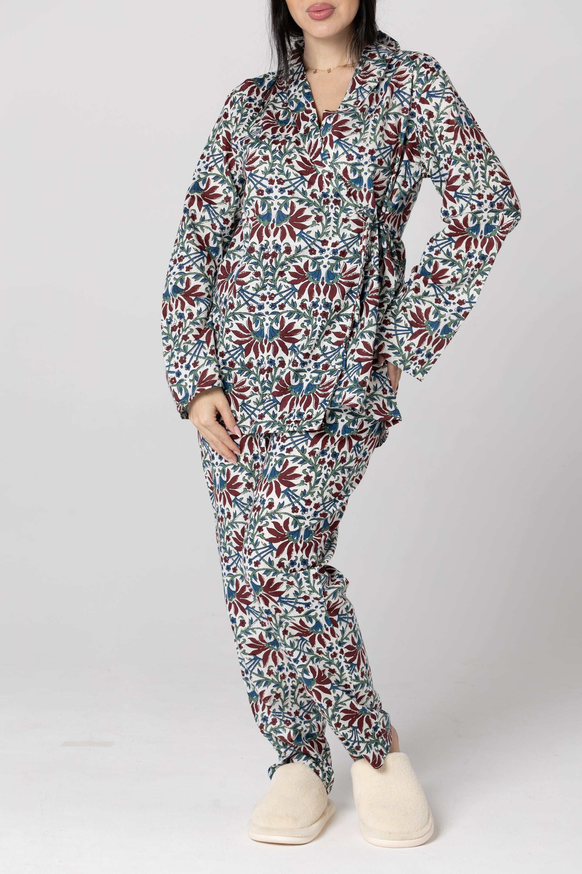 Burgundy Kimono Pajama Set