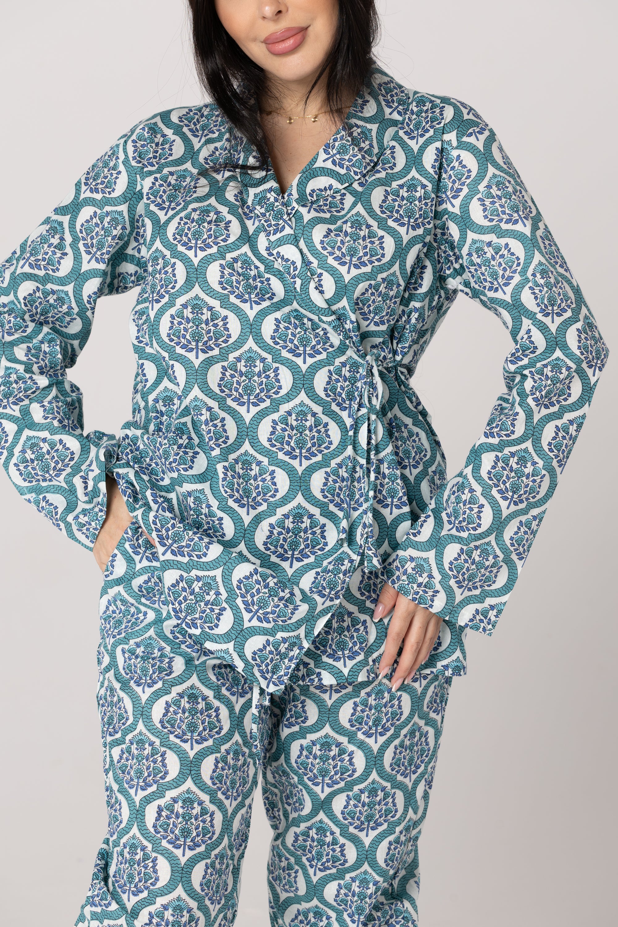 Blue Kimono Pajama Set