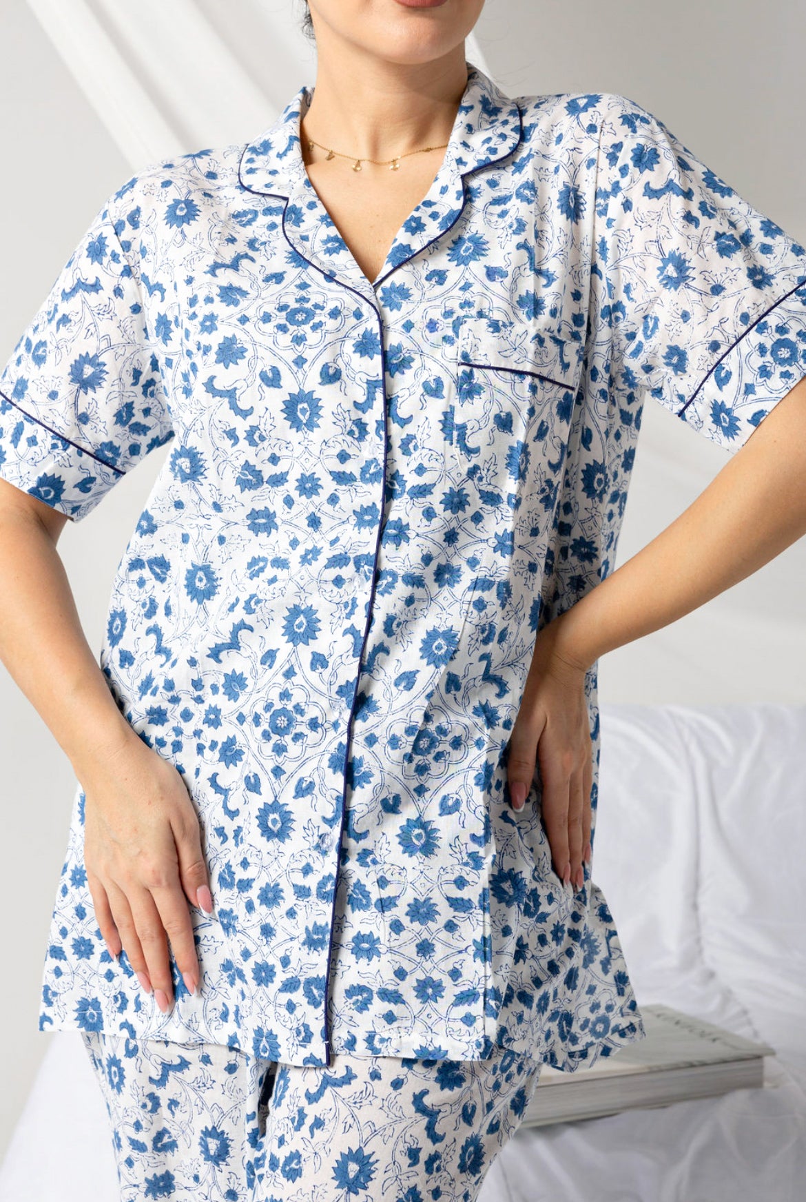 Floral Blue Short Sleeve Set