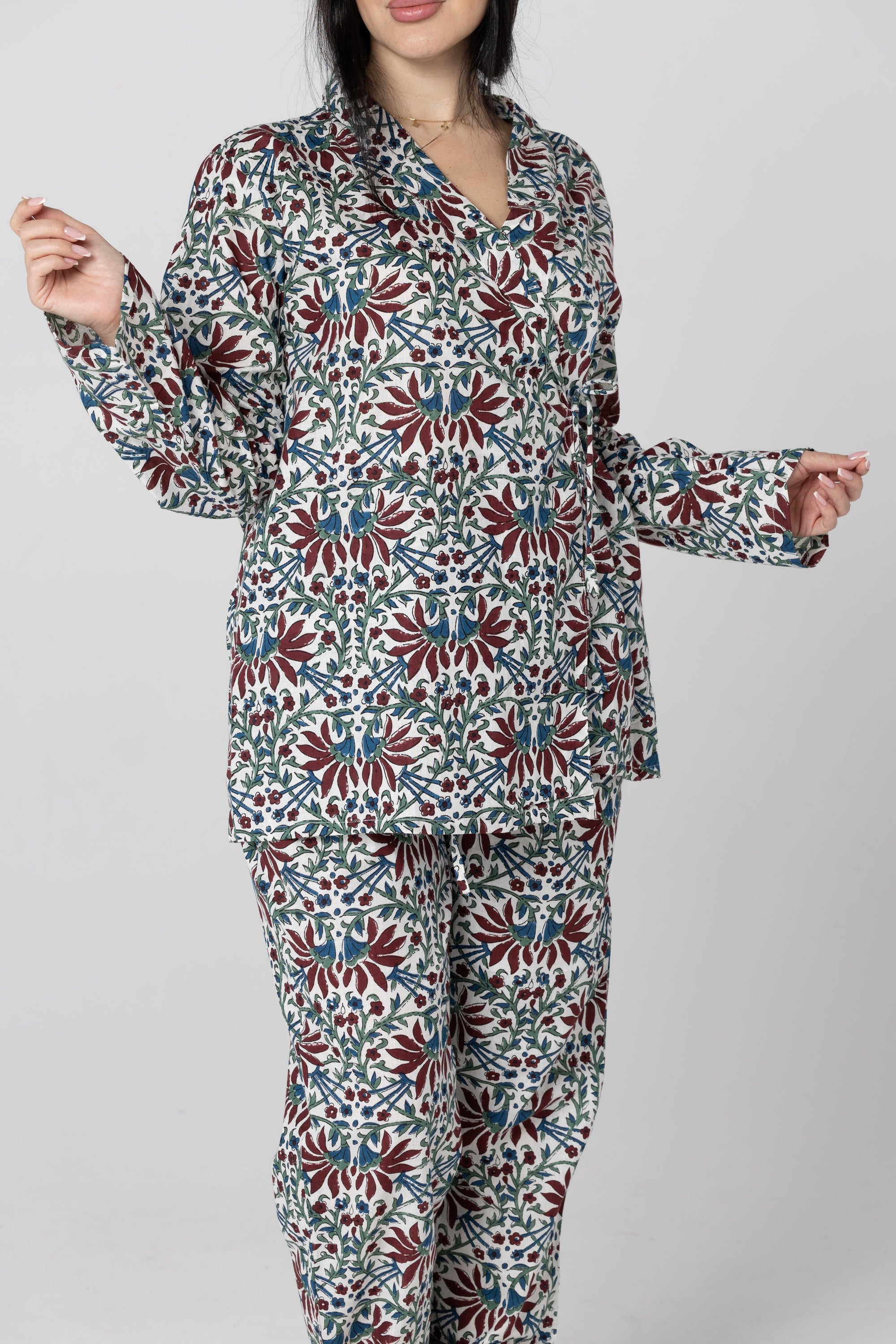Burgundy Kimono Pajama Set