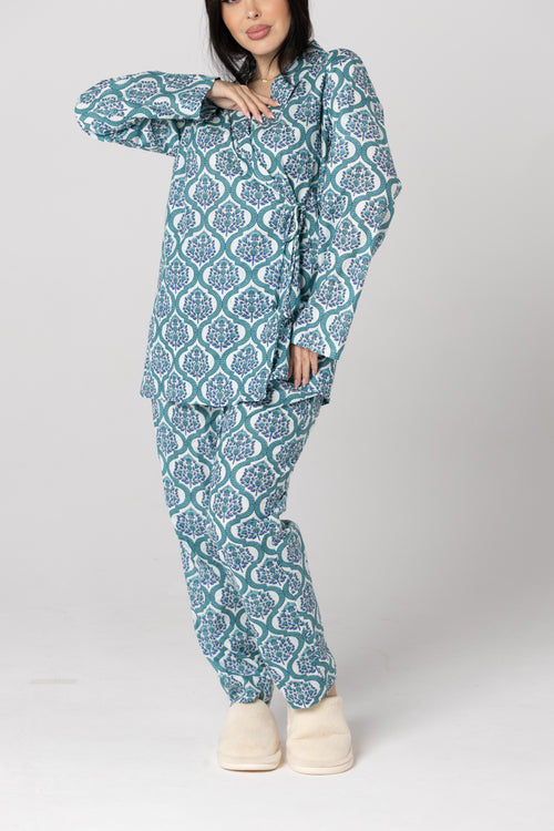 Blue Kimono Pajama Set