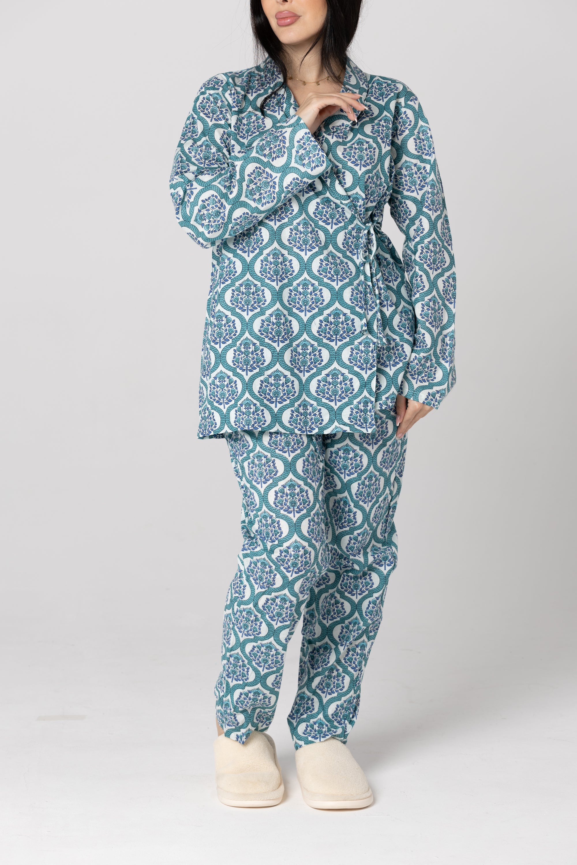 Blue Kimono Pajama Set